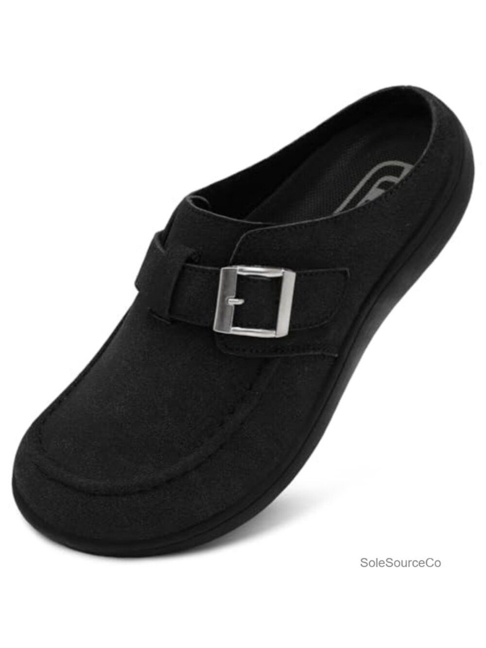 Womens Wide Suede Clogs Zero Drop Diabetic Mules Adjustable Buckle Slip On